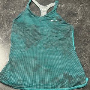 Dark Green (like emerald) w black camo Nike dri-fit tank w bra. Good condition!